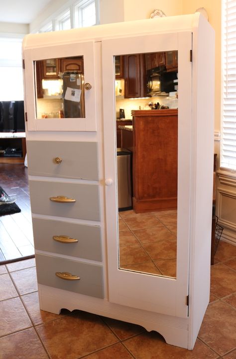 Waterfall armoire makeover.... — Beckwith's Treasures Waterfall Wardrobe Makeover, Amoire Ideas Bedrooms, Chifferobe Repurposed, Chifforobe Makeover, Chifferobe Makeover Ideas, Chifferobe Makeover, Waterfall Wardrobe, Girls Armoire, Armoire Repurpose