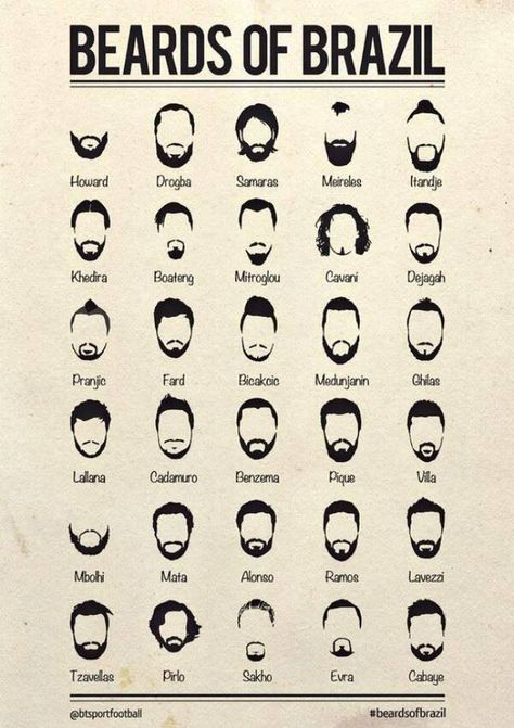 brazil beards :3 Facial Hair Styles Chart, Hair Styles Chart, Beard Types, Mustache And Goatee, Beard Guide, Facial Hair Styles, Barber Haircuts, Beard Tips, Shaved Hair Cuts