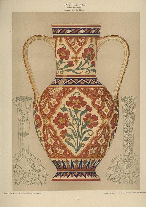 Design sheet - design for ornamental vase | Museum of Applied Arts Collection Database Antique Vase Drawing, Vintage Vase Illustration, Vase Pattern Design, Ornamentation Design, Vase Design Painted, Vase Art Drawing, Spanish Vase, Vase Tattoo Design, Vase Design Ideas