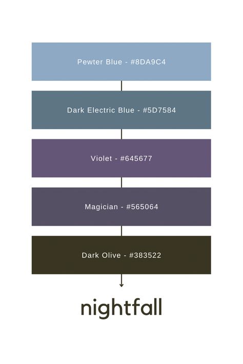 A dark, dusk-inspired color palette perfect for graphic and web design! Dark Color Pallet, Dusk Color Palette, Color Inspo, New Living Room, Electric Blue, Drawing Tips, Color Palette, Color Design, Web Design