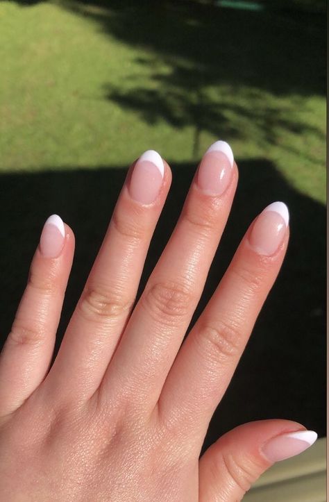 Small Round French Tip Nails, Short Oval Nails With French Tip, Back To School Nails Acrylic Oval, Short Oval White French Tip Nails, Short Simple Nails French Tip, Simple Nails White Tip, Short Round White Tip Nails, Nail Ideas Acrylic Short Oval, Cute Short Tip Nails