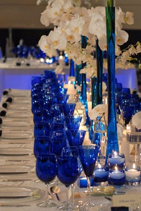 Gorgeous royal blue! We can recreate this romantic set up for you! http://www.creativeambianceevents.com/ Rustic Wedding, Cobalt Blue Weddings, Blue Vases, Wedding Centrepieces, Dress Pictures, Royal Blue Wedding, Blue Themed Wedding, Wedding Rustic, Mod Wedding