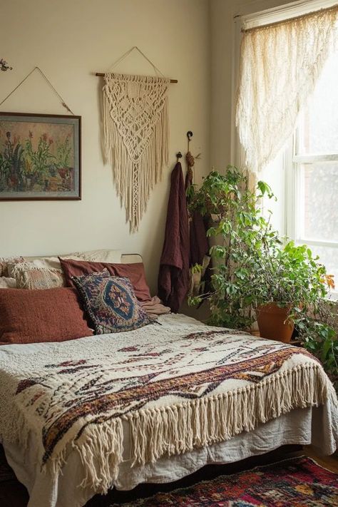 "Add a touch of bohemian flair to your bedroom with Boho Style Decor! 🛏️🌿 A great way to create a cozy and creative sleep sanctuary. 🌿✨ #BohemianInspo #BohoDecor #BedroomGoals" Bohimiyanu Style Room, Boho Chic Room Decor, Hippie Room Decor Bohemian, Boho Western Bedroom, Boho Hippie Room, Boho Bed, Western Bedroom Decor, Western Bedroom, Hippie Room Decor