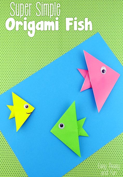 Super Simple Origami Fish for Kids - Step By Step Tutorial perfect for kids and beginners Origami Fish Easy, Origami For Kids Animals, Easy Origami For Kids, Fish Craft, Simple Origami, Hantverk Diy, Kids Origami, Origami For Beginners, Origami Fish