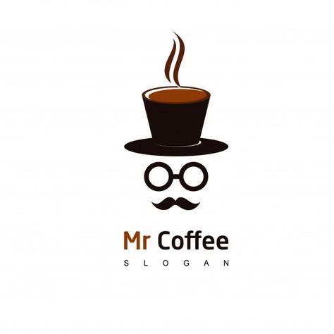 Mr coffee logo, cafe icon design Premium... | Premium Vector #Freepik #vector #logo #banner #food #coffee Coffe Logos Design, Cafe Logo Ideas, Coffee House Logo, Cafe Logos, Coffee Slogans, Cafe Icon, Logo Cafe, Logo Design Coffee, Coffee Shop Logo Design