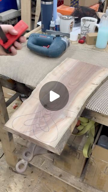 John Dominik | Owner on Instagram: "Making a valentines heart shaped charcuterie board. . . . . . #woodwork #safisfying #wood #hardwood #walnut #jigsaw #powertools #router #woodshop #woodsaw #homedecor #valentinesday #valentine #love #heart" Walnut Charcuterie Board, Jigsaw Projects, Valentine Love, Valentine Heart, Live Edge, Wood Shop, Charcuterie Board, Wood Turning, Router