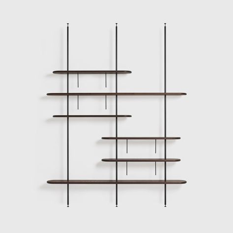 Minimal Book, Staff Lounge, Steel Shelving Unit, Grill Gate Design, Accent Wall Designs, Steel Shelving, Shelving Design, Modular Shelving, American Black Walnut