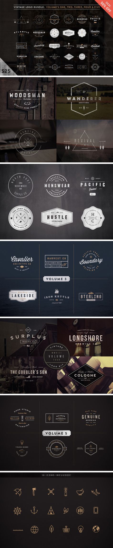 A unique collection of 30 vintage logos made in Adobe Illustrator with editable text(only free fonts used). They're great for apparel... Graphic Burger, David Carson, Gfx Design, Trendy Photography, Vintage Logos, Hipster Logo, Illustrator Design, Logo Bundle, Photography Logo