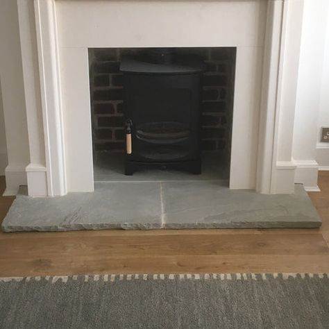 Types of Hearth Materials and their Pros & Cons Fireplace Flat Hearth Ideas, Floor Hearth Ideas, Flooring In Front Of Fireplace, Quartz Hearth Fireplace, Fireplace Flat Hearth, Hearth Extension Ideas, Concrete Hearth Pad, Raised Fireplace No Hearth, Hearth Stone Ideas