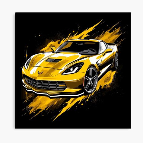 Get my art printed on awesome products. Support me at Redbubble #RBandME: https://www.redbubble.com/i/canvas-print/Yellow-Corvette-by-arexxuru/155678948.5Y5V7?asc=u Lana Del Rey Tour, Yellow Corvette, Lana Del Rey Ultraviolence, Destroyer Of Worlds, Chevy Corvette, Yellow Art, Car Posters, Car Art, Super Cars