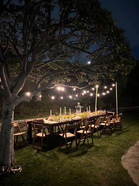 Birthday Party Dinner Decorations, 19 Birthday Party Decorations, Dinner Party Outside Aesthetic, Outside Birthday Dinner Ideas, Backyard Patio Birthday Party, Birthday Decorations Garden Party, Lawn Dinner Party, 17 Birthday Party Decorations, Outdoor Evening Dinner Party