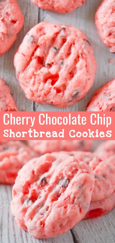 Chocolate Chips Recipe, Cookies 2023, Chocolate Chip Shortbread, Shortbread Cookies Christmas, Chocolate Chip Shortbread Cookies, Whipped Shortbread Cookies, Cherry Cookies, Maraschino Cherries, Cherry Chocolate