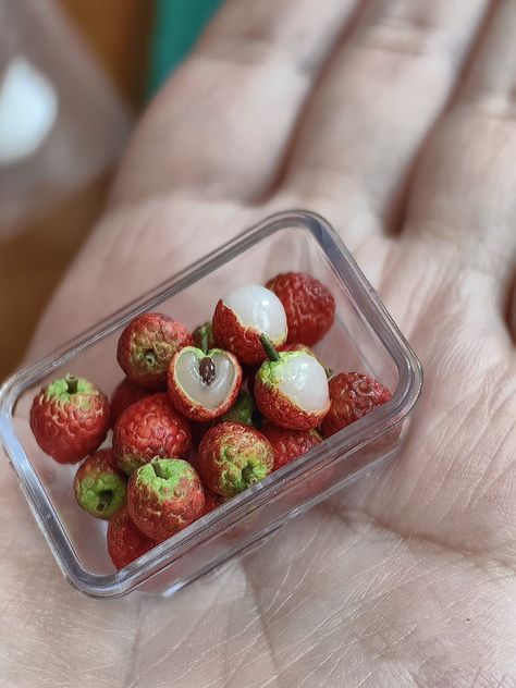 Miniature lychee  , Dollhouse food, Mini food, Doll food, Miniature fruits and vegetables, miniatures supplies Dollhouse fruit Home decor Handmade Miniature polymer clay vegetable box for a dollhouse. Miniature apple crates in 1:6 (1/12 could be costomised)scale can be used in doll kitchen, doll shop. Start a fun creation to make food earrings, bracelets, and necklaces! Suitable as a gift or decoration, even as a small souvenir! If you have any questions, please contact us. Vegetable Boxes, Miniature Dollhouse Food, Miniture Food, Apple Crates, Christmas Baking Recipes, Diy Doll Miniatures, Doll Food, Dollhouse Food, Tiny Food