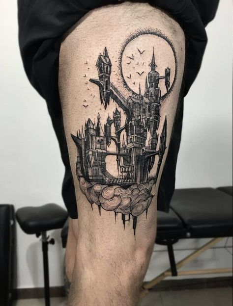 Draculas Castle Tattoo, Dracula Castle Tattoo, Gothic Castle Tattoo, Castlevania Tattoo, Dark Tats, Dracula Tattoo, Werewolf Tattoo, Fantasy Tattoo, Dracula's Castle