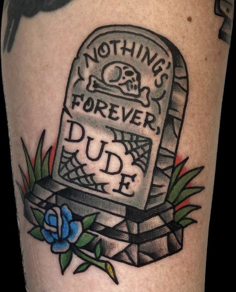 Gravestone Traditional Tattoo, Memorial Traditional Tattoo, Halloween Traditional Tattoo Flash, Traditional Graveyard Tattoo, Backwoods Tattoo, No Gods No Masters Tattoo, Crypt Keeper Tattoo, Grave Stone Tattoo, Traditional Tattoo Reaper