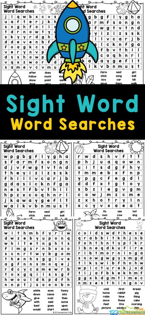 Make practicing sight words fun with these sight word activities for kids. Simply print the sight words worksheets that containt fun sight word searches for children to practice and improve their reading, vocabulary, and word recognition skills. Use these free printable sight word worksheets with kindergarten and elementary age students in first grade, second grade, and third graders to learn and review high frequency dolch sight words. Fry Sight Word List, Kindergarten Word Search, Preschool Sight Words Activities, Free Sight Word Games, Dolch Sight Word Activities, High Frequency Words Activities, Sight Words Activities, Third Grade Sight Words, Second Grade Sight Words