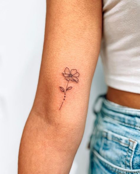 Semi Colon Tattoo Flower, Flower Semi Colon, Semicolon Tattoo Ideas, 27 Tattoo, Colon Tattoo, Simple Flower Tattoo, Simple Arm Tattoos, Future Tattoo Ideas, Semicolon Tattoo