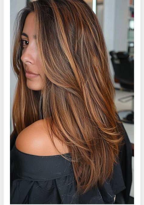 Brown Toffee Highlights, Hair Foils Highlights Color Trends, Caramel Hair Ideas, T Zone Highlights Hair, Toffee Colored Hair, Warm Highlights For Brown Hair, 2024 Hair Color Trends, Toffee Highlights, Blonde And Caramel Highlights