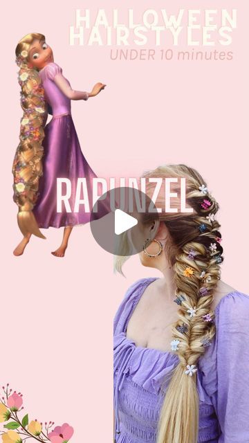 Tangled Inspired Hairstyle, Rapunzel Braid Hairstyle, Tangled Hairstyle Rapunzel, Repunzle Hair Ideas, Diy Rapunzel Hair, Rapunzel Braid Tutorial, Belle Hairstyle Disney, Tangled Hairstyle, Rapunzel Braided Hair