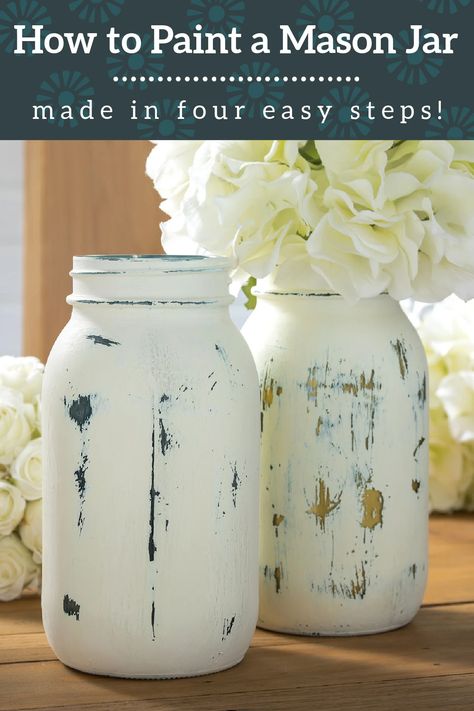 Painting Canning Jars, Painted Mason Jars Diy, Paint Mason Jars, Chalk Paint Mason Jars, Distressed Mason Jars, Painting Glass Jars, Colored Mason Jars, Dorm Accessories, Crackle Painting