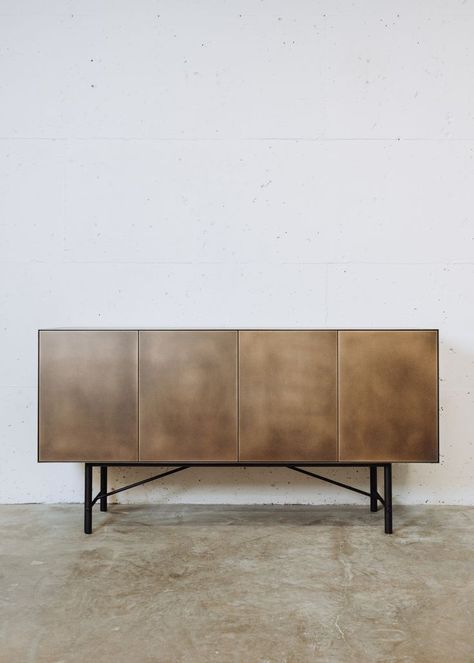 The Connect Credenza is designed to express the process by which each piece is created, with visible construction and fastening details that are integral to the final piece. #handcrafted #newformatstudio #credenza #livingroomdecor #designideas #contemporarydesign #bronzecredenza #metalfurniture #agedbronze Metal Credenza, Meeting Table, Metal Furniture, Joinery, The Process, Credenza, Contemporary Design, Furniture Decor, Living Room Decor