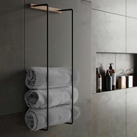 Nordic Room, Bad Inspiration, Oak Panels, Towel Rack Bathroom, Towel Hanger, Towel Storage, Black Bathroom, Towel Rail, Towel Holder