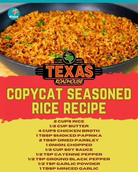 Texas Roadhouse Copycat Seasoned Rice Recipe Texas Road House Seasoned Rice, Texas Roadhouse Rice Copycat, Copycat Texas Roadhouse Rice, Texas Road House Rice, Roadhouse Rice, Texas Roadhouse Seasoned Rice, Seasoned Rice Recipe, Texas Roadhouse Recipes, Pecan Pie Recipe Southern