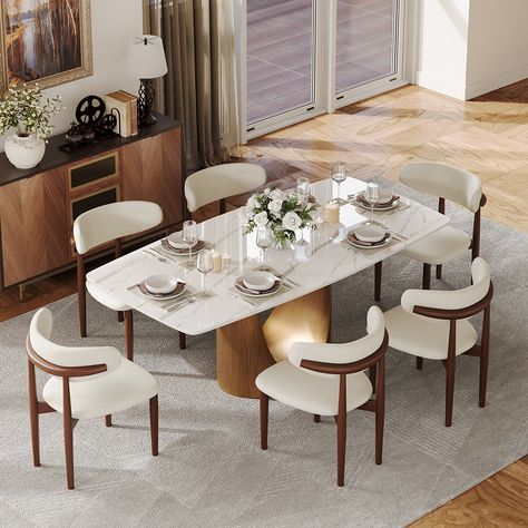 Hobart Modern Minimalist Dining Table for 4, Rectangular Sintered Stone Tabletop, U-Shape Bronze Carbon Steel Pedestal Stone Dining Table Modern, Luxury Dining Table Set, Modern Minimalist Dining Table, Dining Table For 4, Minimalist Dining Table, Modern Dining Table Set, Luxury Dining Table, Stone Table, Stone Dining Table