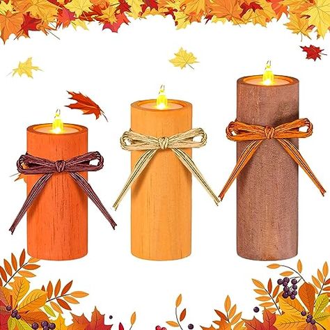 Amazon.com: MTLEE 3 Pcs Fall Tea Lights Candles Battery Operated LED Flameless Votive Candles Fall Wooden Tabletop Decor Thanksgiving Table Decorations Centerpieces Decorative Trays for Home Decor : Home & Kitchen Fall Votive Candle Holders, Wood Candle Centerpiece, Autumn Harvest Party, Fall Candle Holders, Bee Candles, Fall Harvest Party, Pumpkin Candle Holder, Pumpkin Candle, Small Candle Holders