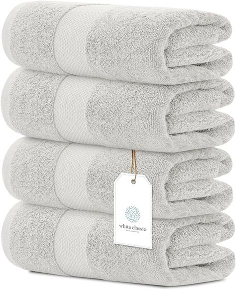 Amazon.com: White Classic Luxury Bath Towels Set of 4 Large - 700 GSM Cotton Ultra Soft Bath Towels 27x54 | Highly Absorbent and Quick Dry | Hotel Towels for Bathroom Luxury, Plush Shower Towels, Ivory : Home & Kitchen Luxury Bath Towels, White Bath Towels, Hotel Towels, Soft Bath Towels, Bath Store, Bath Towels Luxury, White Bath, Shower Towel, Turkish Cotton Towels