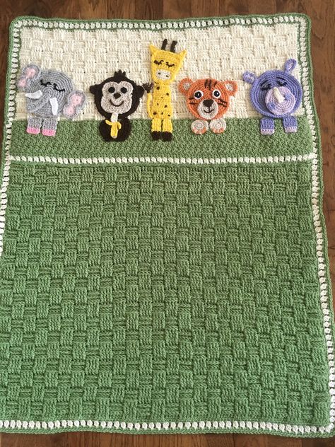 Crochet Blanket Border, Toddler Blankets, Safari Pattern, Free Baby Blanket Patterns, Crochet Appliques, Crochet Nursery, Basketweave Stitch, Baby Crochet Patterns Free, Animal Blanket