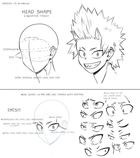 Kirishima Reference, Manga Drawing Tutorials, Hand Drawing Reference, Creative Drawing Prompts, Drawing Guide, Draw Anime, Sketches Tutorial, Drawing Expressions, Creative Drawing