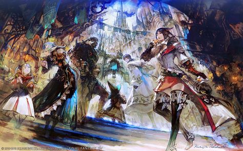 Ishgard Markets - Characters & Art - Final Fantasy XIV: Heavensward Ffxiv Fanart, Akihiko Yoshida, Ffxiv Art, Realm Reborn, Final Fantasy Artwork, Wallpaper Computer, Final Fantasy Art, Final Fantasy Xiv, Arte Fantasy