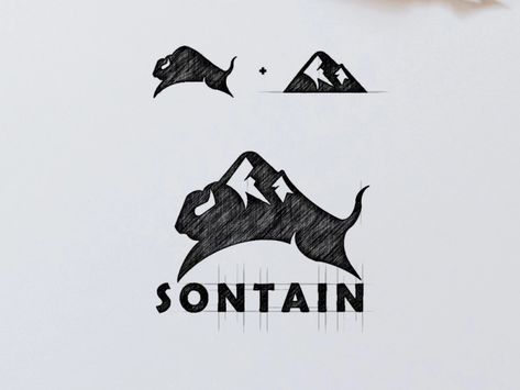 Combination Logo Design, Bison Logo, Combination Logo, Logo Combination, Logo Design Examples, Mountain Logo, Inspiration Logo Design, Logo Sketches, Mountain Logos