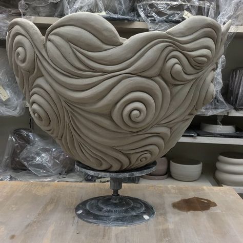 Finishing this punch bowl size piece today. 12x18x18 #lamanopottery #pottery #potteryart #wheelthrown #wheelthrownpottery… | Instagram Coil Ceramics Ideas Design, Cool Coil Pots, Large Coil Pots, Creative Coil Pots, Coiled Pottery Ideas, Coil Pottery Ideas Unique, Coil Pottery Vase, Ceramic Coil Vase, Pottery Bowls Ideas