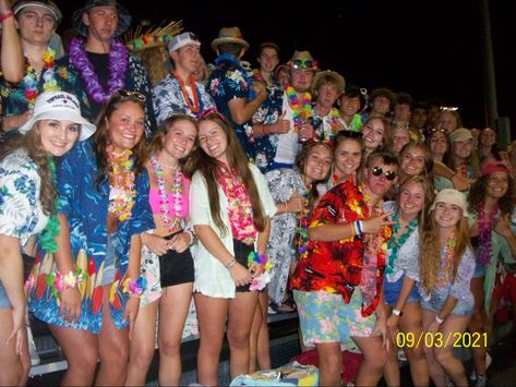 Hawaii Outfits For Football Games, Aloha Spirit Week Outfit, Football Beach Theme Outfit, Tropical Football Game Outfit, Surfers Vs Bikers Hoco Week, Tropical Fnl Outfit, Tropical Fnl Theme, Hawaii Pep Rally Outfits, Tropical Day At School Outfits