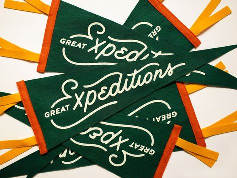 Great Expeditions Pennant Giveaway by Spoon & Spear #dribbble #design #pennant #lettering #handlettering #graphicdesign Pennants Vintage, Vintage Inspired Wall Art, Camping Decor, Graphic Design Fonts, Badge Design, Packaging Design Inspiration, Photo Wall Art, Typography Logo, Flag Design