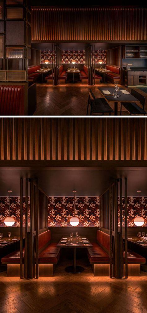 DesignAgency Has Completed Momofuku's Latest Offering In New York | CONTEMPORIST Korean Restaurant Interior Design, Korean Restaurant Design, Modern Korean Restaurant, Restaurant Wall Design, Chinese Restaurant Interior Design, Chinese Restaurant Design, Bar Booth, Restaurant Lighting Design, Restaurant Booth Seating