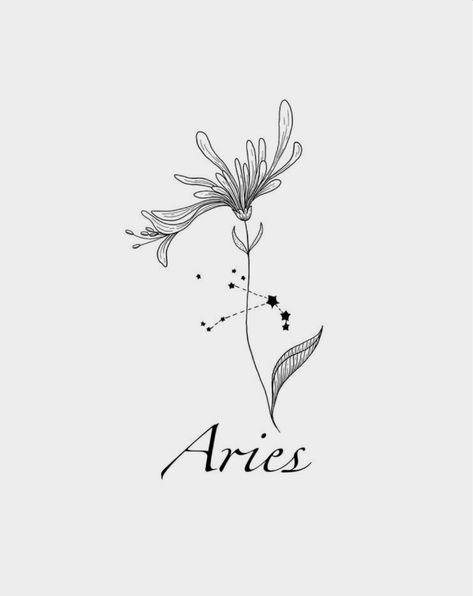 Zodiac Flower Tattoo, Aries Flower, Aries Symbol Tattoos, Aries Zodiac Tattoos, Star Constellation Tattoo, Honeysuckle Tattoo, Aries Constellation Tattoo, Ram Tattoo, Aries Star Sign