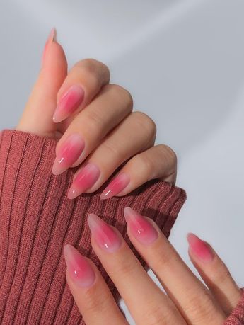 Solid Acrylic Nails Colors, French Nails Medium, Almond Nails Pink, Fake Acrylic Nails, Press On Nails Almond, Pink French Nails, Pedicure Nail Designs, Light Pink Nails, Pink Aura