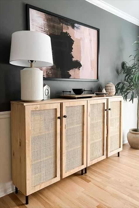 Cane dining room sideboard DIY project Sideboard Diy, Ikea Dining Room, Diy Sideboard, Ikea Dining, Sideboard Decor, Ikea Ivar, Ikea Living Room, Dining Room Sideboard, Sideboards Living Room