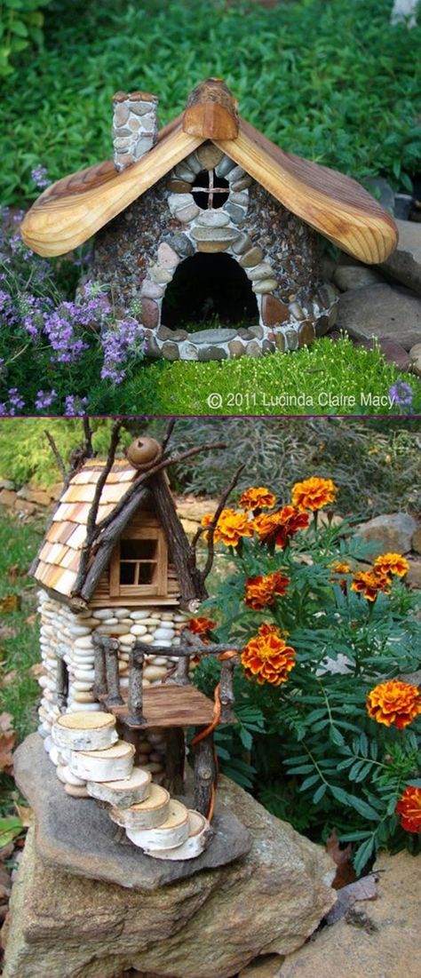 Fairy House Tutorial, Stone Fairy House, Diy Miniature Garden, Toad House, House Tutorial, Fairy Tree Houses, Fairy House Crafts, Fairy House Diy, Fairy Garden Crafts