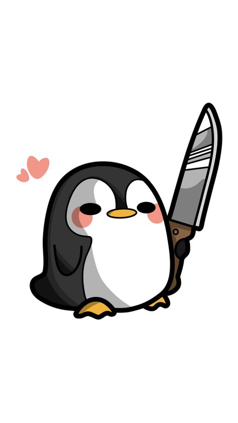 We have no doubts that everyone who sees this Cute Penguin with Knife Sticker thinks the creature is adorable, even though it can kill them with the knife it holds. What if it is one of Skipper's... Cute Animals With Knives Drawings, Penguin Drawing Easy, Knife Sticker, Penguin Wallpaper, Penguin Tattoo, Kawaii Penguin, Penguin Cartoon, Knife Drawing, Penguin Drawing