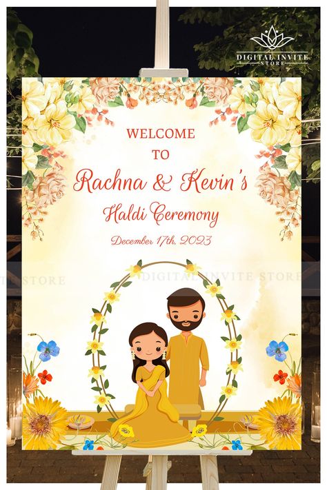 Buy Haldi Welcome Signages as Haldi Signs Haldi Ceremony Signs & Online in India - Etsy Indian Haldi Decor, Unique Wedding Signs, Ladies Sangeet, Haldi Decor, Rangoli Designs Simple Diwali, Royal Indian, Indian Couple, Ceremony Signs, Haldi Ceremony