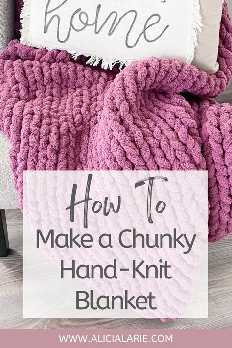 These blankets are so cozy and soft! Learn how to make your own chunky hand-knit blanket. It's super easy! Chunky Blanket. Hand Knitting. DIY Blanket. Easy DIY. #diyblanket #easydiy #chunkyblanket #handknit #chunkyhandknitblanket #chunkyyarn #easychunkyblanket How To Hand Knot Blanket Chunky, Big Loop Blanket, How To Make A Chunky Chenille Blanket, How To Make Chunky Blanket Arm Knitting, Hand Knot Blanket Chunky Diy, Large Hand Knitted Blanket, How To Knit A Chunky Throw Blanket, How To Knit Chunky Blanket Tutorials, Hand Loop Blankets