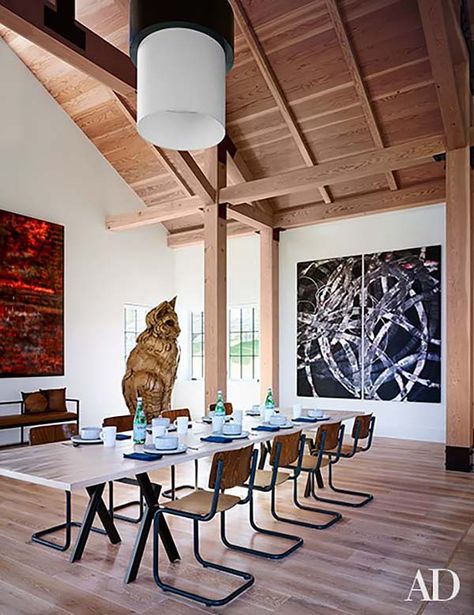 Martha’s Vineyard home designed for an art collector Ashe Leandro, Cat Houses Indoor, Studio Table, Martha's Vineyard, Interior Design Art, Art Photos, Modern Dining Room, Animal Sculptures, Dining Room Design