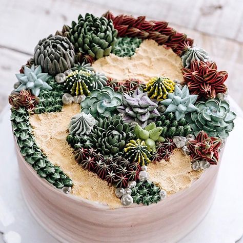 Amazing Terrarium and Flower Cakes Created by Iven Kawi | Colossal Cake Plants Design, Plant Cake Ideas, Cupcakes Succulents, Terraria Cake, Succulent Cupcakes, Cake Design Ideas, Succulent Cake, Cactus Cake, Magic Cake