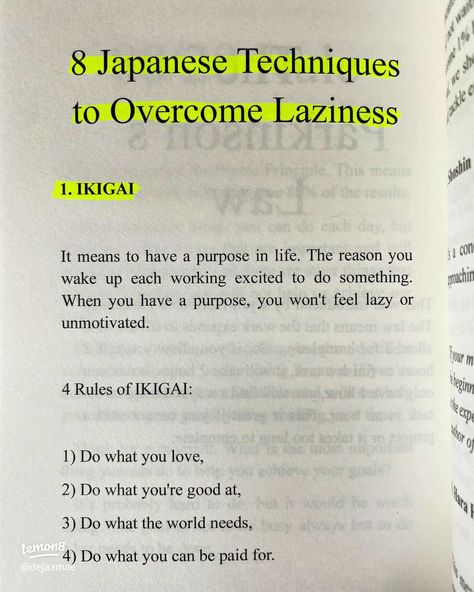 8 Japanese Techniques To Overcome Laziness!! | Gallery posted by Deja’Mae🫶🏾 | Lemon8 Overcome Laziness, How To Overcome Laziness, Dream Motivation, Feeling Lazy, Self Development Books, Boring Life, Mind Body Spirit, Life Purpose, Self Improvement Tips