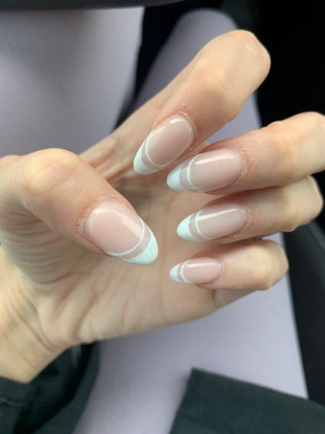 French Tips With Extra Line, White French Tip Nails Double Line, White Double Line French Nails, White French Tip Nails Two Lines, Double French Manicure Tips, French Double Tip Nails, French Tip Acrylic Nails Double Line, French Tips Variations, Double Line French Manicure