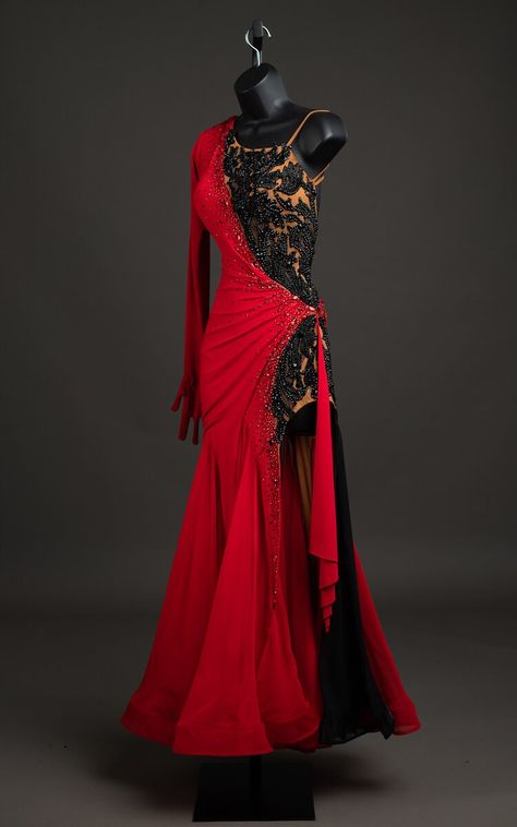 American Smooth Ballroom Dresses, Latin Dresses Ideas, Red Ballroom Dress, American Smooth Dress, Bolero Dance, Red Ballroom Dresses, Smooth Ballroom Dress, Ballroom Dress Inspiration, Standard Dance Dress